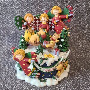 Vintage Studio Nova Christmas Patchwork Angel Music Box with lights and movement